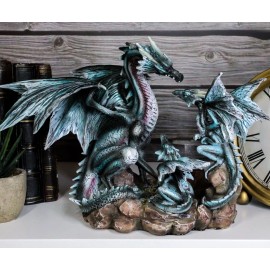 Family Set of Midnight Storm Dragon Statue 8" Height Fantasy Decor Figurine