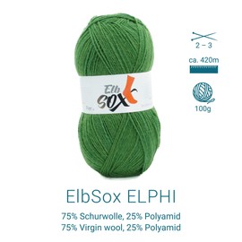 ElbSox Pier 4-4-ply sock wool - 100 g wool as a ball with a running length of approx. 420 m - enough for a pair of socks up to size 46 - colour 004 - sea green