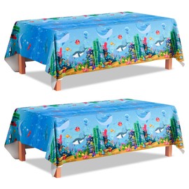 Undersea World Theme Tablecloth, 3 Pcs Sea Animal Table Cloth Set - Underwater Creatures Tablecloth, Under The Sea Party Tablecloth & Ocean Table Cloth, for Under The Sea Party Decorations Supplies