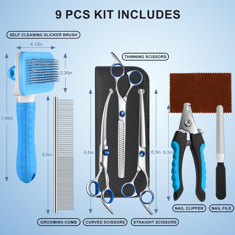 Professional Dog Grooming Scissors Set, 8-in-1 Stainless Steel Pet Grooming