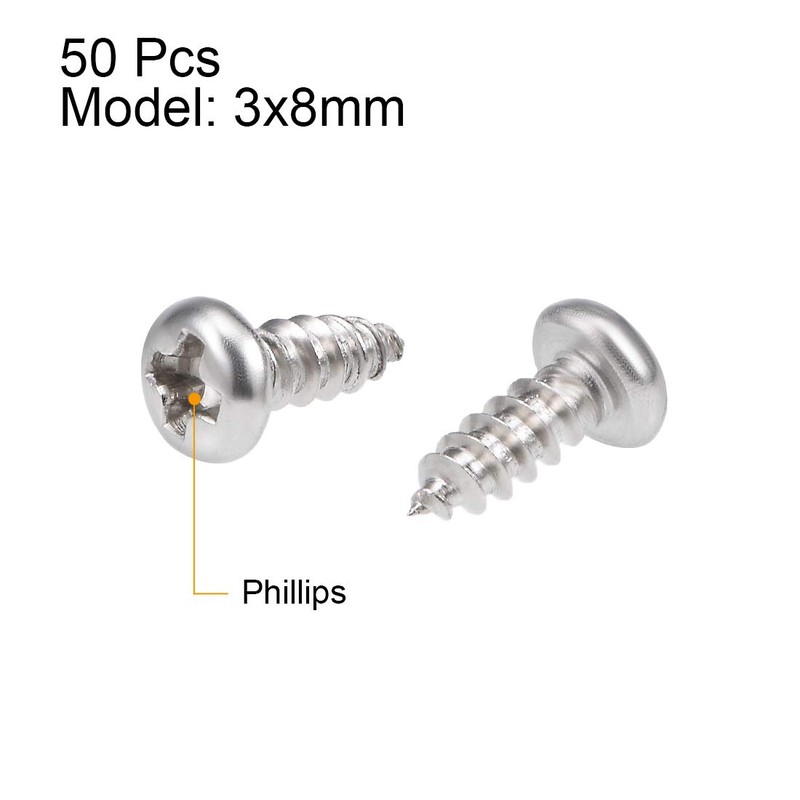 sourcing map 3x8mm Self Tapping Screws Phillips Pan Head Screw