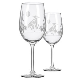 Rolf Glass Heron White Wine Glass | 12oz Stemmed Wine Glass | Lead-Free and Diamond-Wheel Etched | Proudly Made in the USA | Coastal Glassware | Set of 2