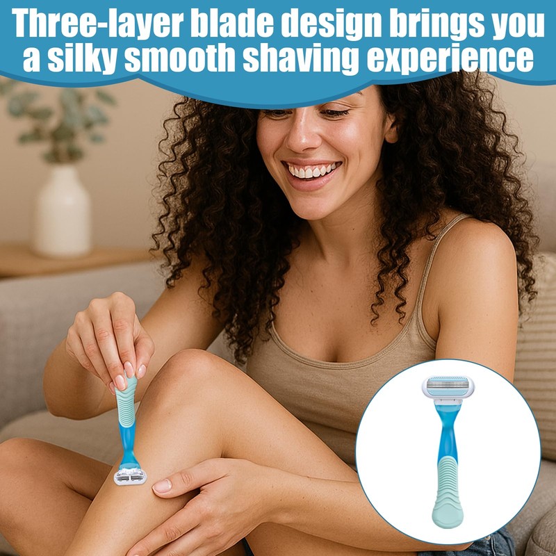 Musiook 12 Pcs Womens Razor Blades with Blue Handle, 3-Layer