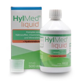 HylMed HA Liquid 500 ml, High Dose Hyaluronic Acid Easy Drink with Vitamins A, C, B2, B3, Biotin, Zinc, Q10, Aloe Vera as 50 Days Use