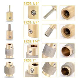 Buenoarte Combination Set 1 3/4 1/4 1/8 Inch Diamond Grinder Bit Head Tools Brass Core Stained Glass Grinder Bits & Diamond Grinder Bit Head Tools, Tools and Supplies for Stained Glass (4)