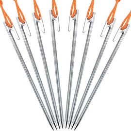 Soomloom Titanium Pegs with Fixing Rope for Tents & Tarps, 9.4 inches (24 cm), Set of 4, 6, or 8