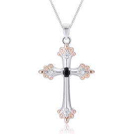 ACECHA Cross Necklace for Women-Dainty Faith Cross Pendant Necklace with Heart Flower Birthstone Jewelry for Mom Women Gifts, Birthday Anniversary