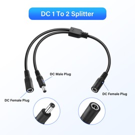 PNGKNYOCN 30 cm Y-Splitter Cable DC 5.5 x 2.1 mm 1 to 2 Way Power Distribution Cable 1 Female to 1 Male and 1 Female for CCTV Cameras DVR, LED Light Strips (Pack of 2)