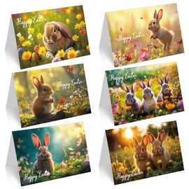 Happy Easter Cards Multipack with Envelopes, 12 Pcs Easter Greeting Cards, Easter Egg Floral Bunny Note Cards for Kids and Family, Vivid Easter Bunny Cards for Easter Party