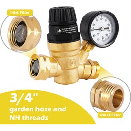 OFAKOUSS RV Water Pressure Regulator with Adjustable Handle, Upgraded Brass Lead-Free RV Water Pressure Regulator with Gauge,Fit for RV Camper Travel Trailer