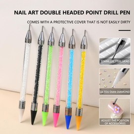 Taoluwin Diamond Nail Art Pen, Double Heads Point Drill, Self-Stick Wax Tip, Diamond Painting Pen with Protective Cap for Rhinestones Gems, Reusable Drill Tool