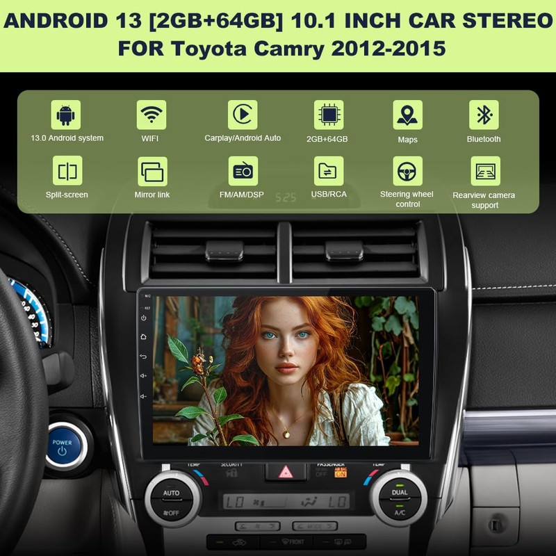 Pyniro Car Radio Stereo for Toyota Camry 2012-2015 Android 13