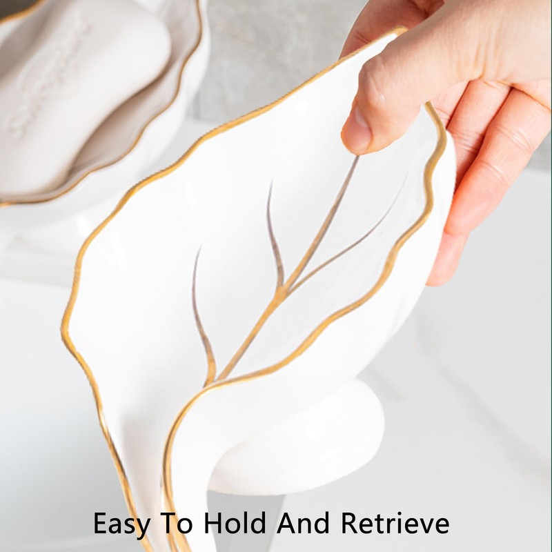 Ceramic Leaf Soap Dish, Soap Dish with Drain, Leaf Soap