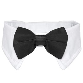 Bowtie for Dog, KOOLMOX Dog Bow Tie Collar Black, Adjustable White Dog Tuxedo Collar with Black Dog Neck Bow Tie for Medium Large Boy Dog Wedding Formal Tuxedo Suit Tux Outfits Birthday Costumes