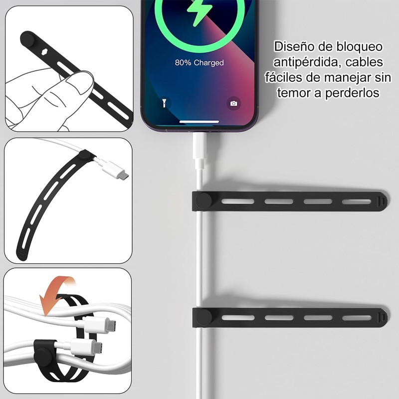 15 Piezas Organizador de Cables, Silicona Sujeta Cables Reutilizable Lavable,