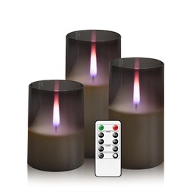 kakoya Flameless Candles Upgraded Realistic Flickering Flame LED Candles,Battery Operated Candles with Remote Timers,Acrylic Electric Candles Set of 3(D 3" xH 4" 5" 6")（Grey）