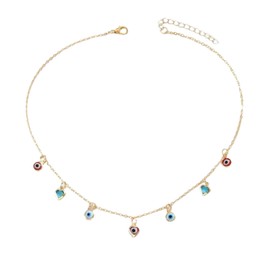 Vintage Golden Alloy Chain Necklace With Black Onyx Hearts, Teal Gemstone Charms, And Evil Eye – Ideal Gift for Women, Girlfriend, Mom, Sister Everyday Wear Choker (Evil Eye)