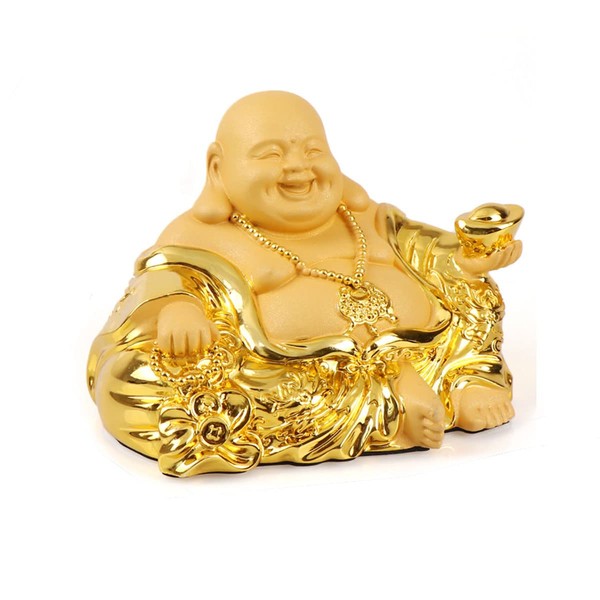 Buddha Statue Seven Lucky Gods Hotei Figurine Gold Hotei Figurine Protection Money Luck Feng Shui Goods Entrance Interior Lucky New Year Gift Car Decoration (Color: 01)
