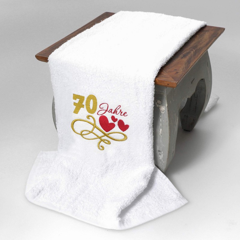Abc Casa Gift Towel for 70th Birthday with Embroidered Hearts