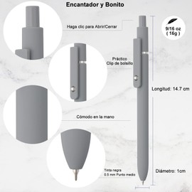 HAKUKU 10 Piezas Bolígrafos de Gel Punta Fina, Bolígrafos de Gel Negro Retráctil, Boligrafo Punto Fino, Adecuados para Oficinas y Hogares