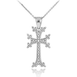 Religious Jewelry Dainty 925 Sterling Silver Armenian Cross Pendant Necklace, 22"