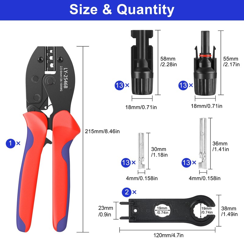 Solar Crimper Tool Kit with Crimper Stripper and 13 Pairs