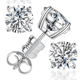 Moissanite Stud Earrings for Women, 1-4ct Total, 925 Sterling Silver for Women Men, D Color VVS1 Clarity Round Lab Created Diamond Earrings (White Silver, 1.0 Carat Total (0.5 Ct Each)- 5mm)