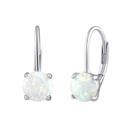SILVEGO Women's 925 Sterling Silver Synthetic White Opal Earrings, Silver, Opal