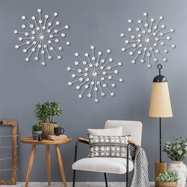 DXYAKY Set of 3 Silver Metal Starburst Wall Art Decor, Rhinestone Crystal Home Decor Accents, 13 Inch Decorative Wall Hanging Diamond, Jeweled Sparkle Wall Sculptures for Living Room Bedroom
