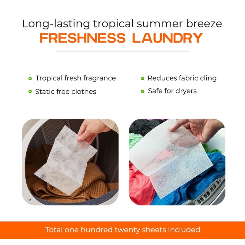 ZOPPER Tumble Dryer Sheets Scented - Tropical Summer Breeze,40 Sheets