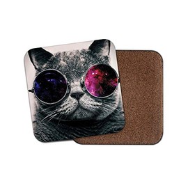 1 x Space Cat Cork Backed Drinks Coaster - Sunglasses Mum Sister Dad #8948
