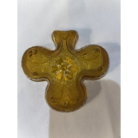 Tiara Indiana Glass Sandwich Amber Club Pin Dish, Candy Dish, Ashtray