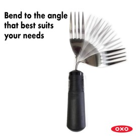 OXO Good Grips Fork Bendable Adaptive Utensil is Non-Weighted. Comfortable, Non-Slip, Built Up Handle with Sharp Stainless Steel Tines. For Weak Hands, Arthritis, Stroke, Mild Tremors, or the Elderly.