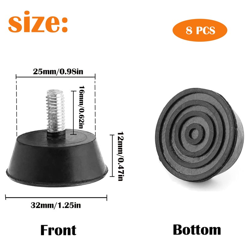 Pack of 8 Rubber Furniture Feet, Adjustable Feet, Levelling Foot,