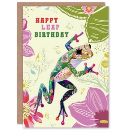Artery8 Birthday Greeting Card Leap Year Birthday Leaping Colourful Frog For Him Her