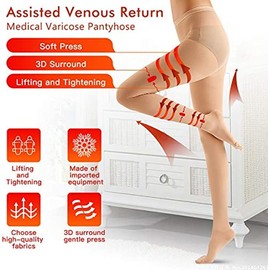 YISEMEYA 2 Pairs of Medical Compression Stockings Women's Long, 20-30 mmHg Support Stockings Women, Opaque Toe Wrap Compression Tights Women's Class Support for Varicose Veins, Edema, Beige and black.