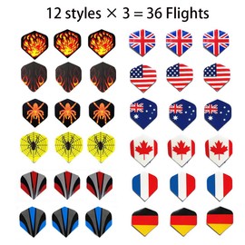 Sinwind Darts Set with Plastic Tip, 12 Soft Pieces for Electronic Dartboards and 36 Flights, 12 Designs, 6 National Flag Styles, 36 Plastic Dart Tips