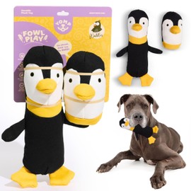 Yomp Penguin Dog Toy – Durable Plush Chew Toy with Natural Canvas and Crinkle Paper – Interactive Stuffed Animal for Dogs (2-Pc Waddles Set)