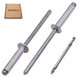 SKIR'CO (100 pcs) Aluminium Blind Rivets 3.2 x 15 mm, Aluminium Mandrel, Pop Rivets, Dome Head, One Drill Bit Included