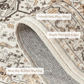 Rugflix 2x6 Runner Rug for Hallway, Washable Kitchen Runner Non Slip, Vintage Low Pile Entryway Carpet, Soft Stain Resistant Long Laundry Room Rug for Stairs, Bedroom, Taupe Brown