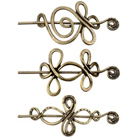 BBTO Celtic Shawl Pin 3 Pcs Crossed Knots Budding Spiral Crocheted Scarf Cloak Pin Sweater Brooch for Women Knitter Handmade Cape(Bronze)