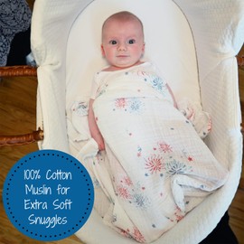 LollyBanks Swaddle Blanket 100% Cotton, Muslin Swaddle Blankets Lightweight, Soft Baby Swaddle Blanket 47 x 47 inches, Baby Essentials, Registry and Gift (Fireworks Print)