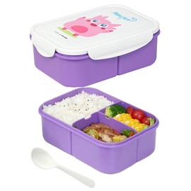 JIDODO Bento Box - Fiambrera para adultos con 3 compartimentos, fiambrera para niños, caja de almuerzo bento ideal a prueba de fugas, sin BPAs Bento Box para niños, caja de almuerzo apta para microondas (1.8 L, monstruo morado-rosa)