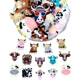 FIVEIZERO 14PCS Focal Beads,Cow Focal Beads and Animal Silicone Beads for Keychains, Bracelets, and Various Crafts, Includes Cow Designs for DIY Projects, Silicone Beads for Pens and Accessories