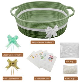 Empty Hamper Basket Cotton Gift Basket with 5 Greeting Cards Ribbon Shredded Paper for Baby Shower, Graduations, Housewarming,Easter 12.99"X9.05"X5.51"(green)