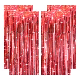 Pack of 4 Tinsel Curtains, Red, Glitter Curtain, Tinsel Streamers, Red Decoration for Christmas, Valentine's Day, Wedding, Casino, Fire Brigade, Birthday, Circus, Marriage Proposal, Ruby Wedding