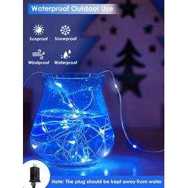 66Ft 200 LED Fairy Lights Plug in, Waterproof String Lights Outdoor & Indoor 8 Modes Christmas Lights Bedroom Decor, Timer Twinkle Light for Girl's Room Garden Party Christmas Decorations (Blue&White)