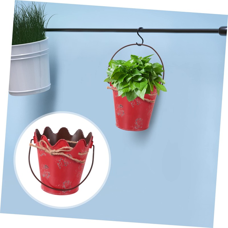 Levemolo 1pc Retro Wavy Flower Bucket Durable Iron Flowerpot with