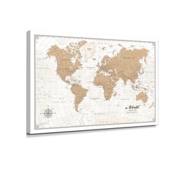 IPIC - Vintage World Map Canvas Wall Art, Oversize Travel Map Print for Home, Office, or Study, Push Pin Board Decor for Travel Lovers, Ready to Hang