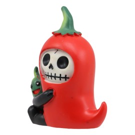 Ebros Furrybones Chilito Hot Red Chili Pepper Figurine Small 3.25 Inch Furry Bones Skeleton Monster Collectible Decor Statue Gothic DOD Mexican Spice Jalapeno Themed Decorative Sculpture